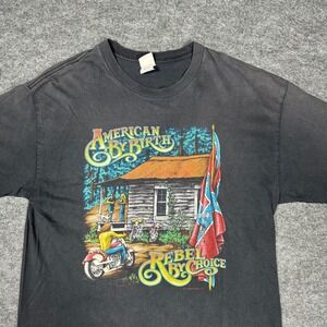 VINTAGE 90s American By Birth Rebel By Choice Biker T-Shirt Mens XL